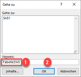 Excel Funktion Gehe zu Zelle in anderem Blatt