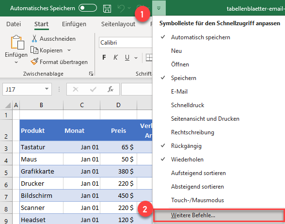 Excel Schnellzugriff Symbolleiste anpassen