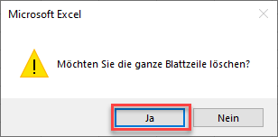 Excel Warnmeldung Zeile loeschen