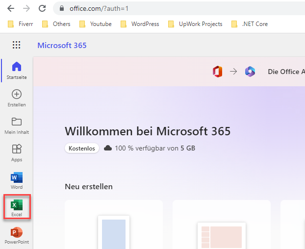 Excel in Office Live oeffnen