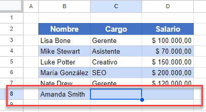 Fila Insertada al Final de Tabla con TAB en Google Sheets