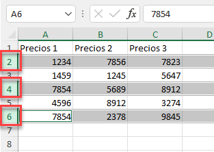 Filas No Adyacentes Seleccionadas en Excel