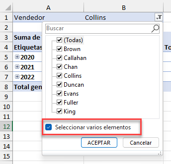 Filtrar Tabla Dinámica por Varios Elementos