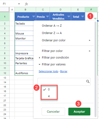 Filtrar Tabla por Resultados en Cero en Google Sheets