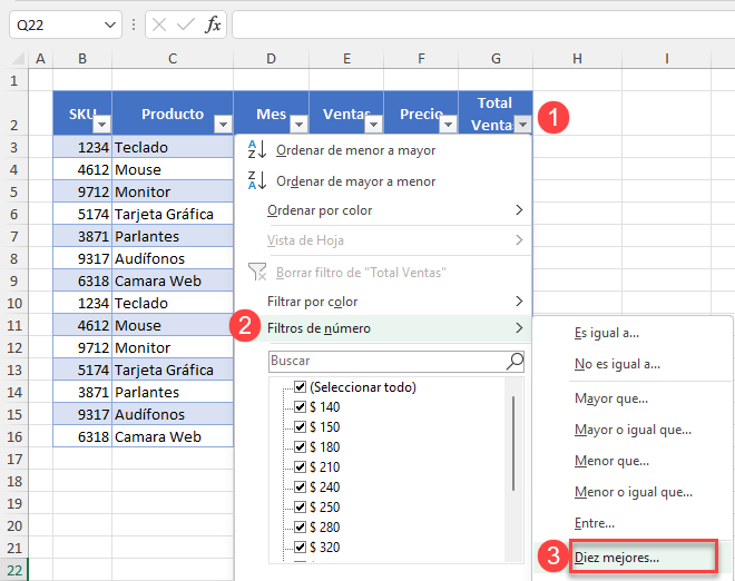 Filtrar por Diez Mejores