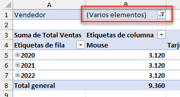 Filtro de Tabla Dinámica Varios Elementos