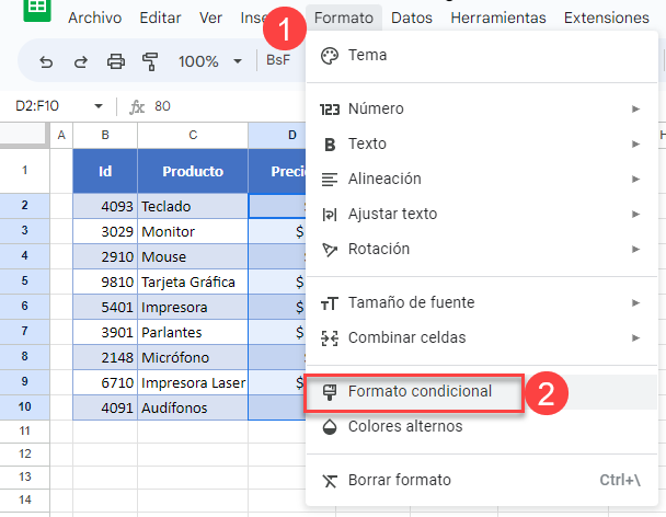 Formato Condicional en Google Sheets