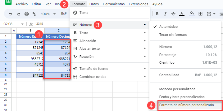 Formato de Número Personalizado en Google Sheets