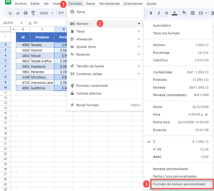 Formato de Número Personalizado en Google Sheets