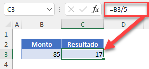 Fórmula Dividir con Referencia en Excel