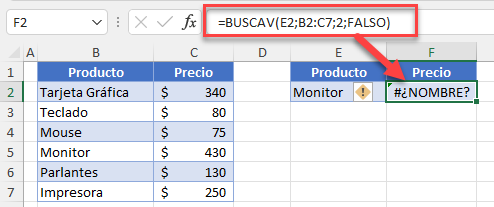 Fórmula Mal Escrita en Excel