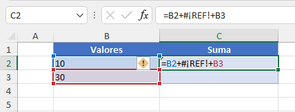 Fórmula de Suma con Error REF en Excel