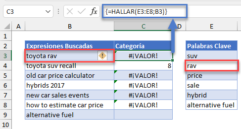 Función HALLAR en Array