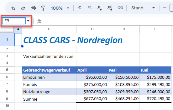 Funktion Gehe zu Google Sheets