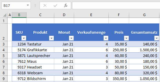 Gefilterte Zeilen entfernt