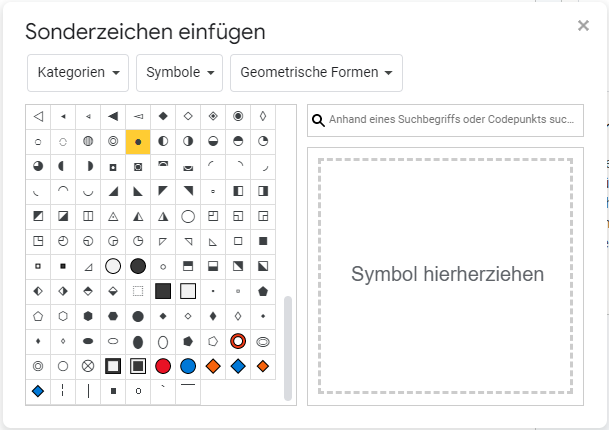 Geometrische Symbole in Google Docs einfuegen