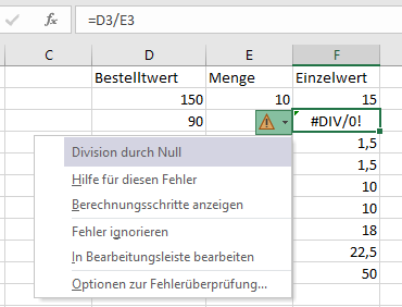 Gruenes Dreieck bei Division durch Null