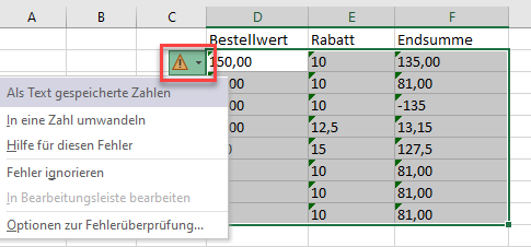 Gruenes Dreieck durch Fehler ignorieren entfernen