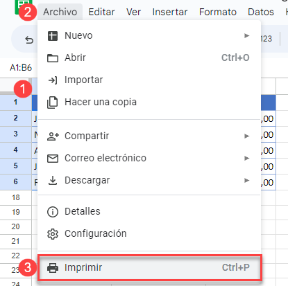 Imprimir Rango en Google Sheets