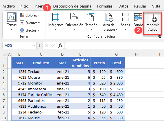 Imprimir Títulos en Excel