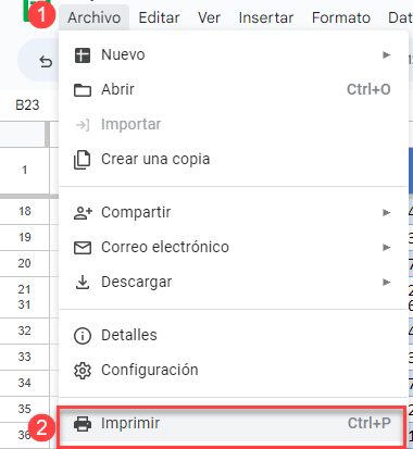 Imprimir en Google Sheets