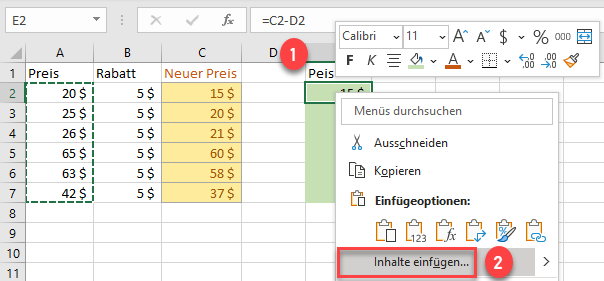 Inhalte einfuegen Funktion