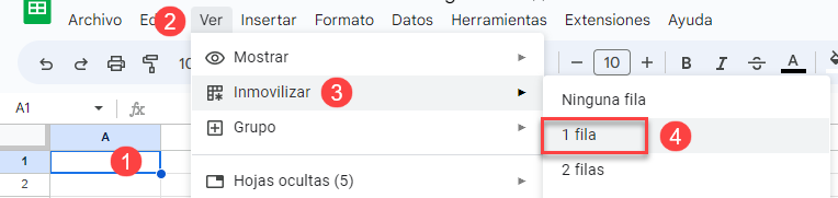 Inmovilizar 1 Fila en Google Sheets