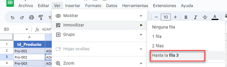 Inmovilizar hasta la Fila Actual en Google Sheets