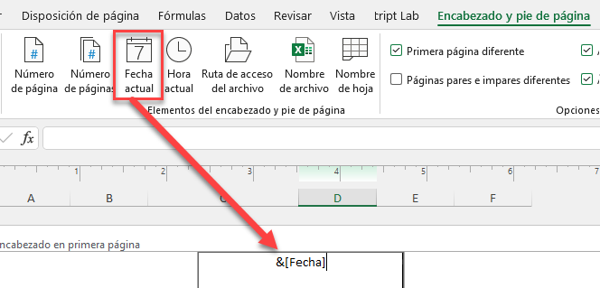 Insertar Fecha Actual en Encabezado