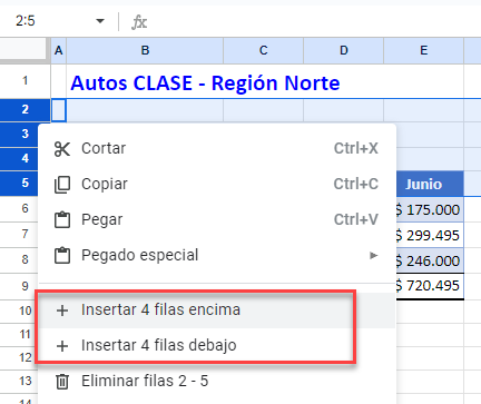 Insertar Varias Filas con Botón Derecho en Google Sheets