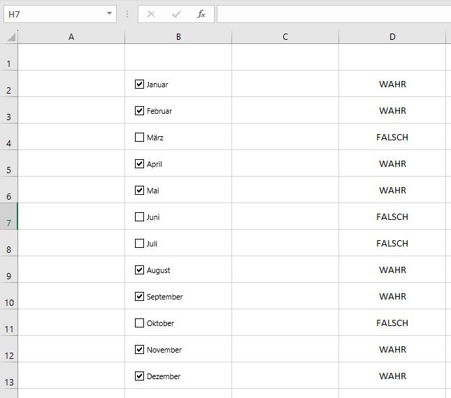 Kontrollkaestchen in Excel verwenden