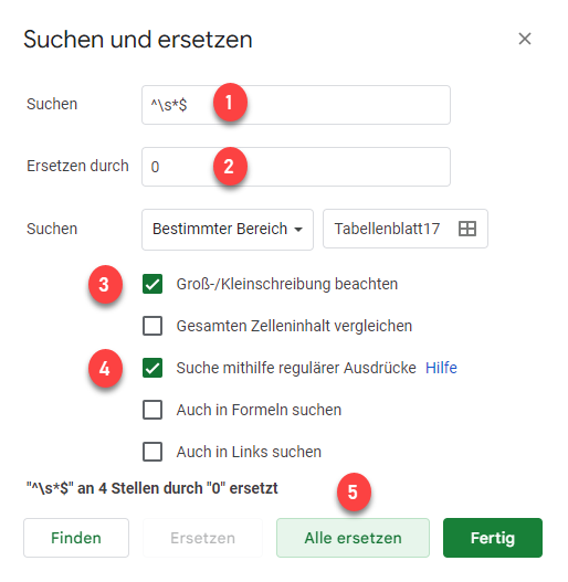 Leere Zellen Suchen Ersetzen Dialog GS