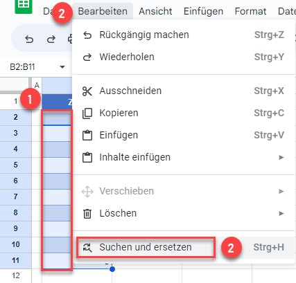 Leere Zellen durch Null ersetzen schritte GS