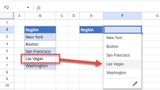 Lista Desplegable de un Intervalo en Google Sheets