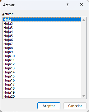 Lista de Hojas Disponibles en Libro en Excel
