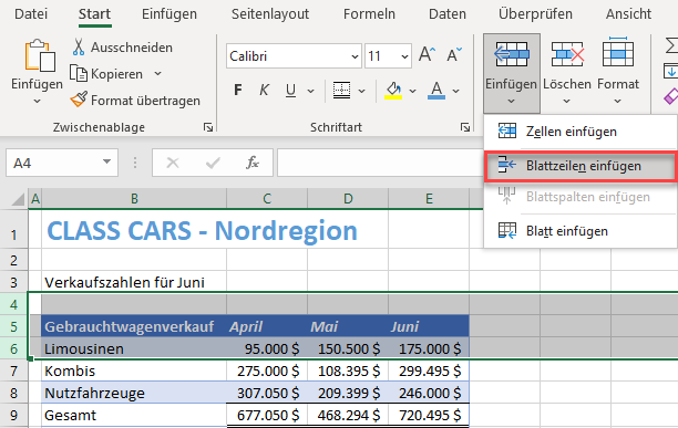 Mehrere Spalten ueber Menueleiste einfuegen