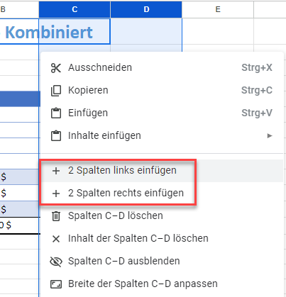 Mehrere benachbarte Spalten einfuegen GS