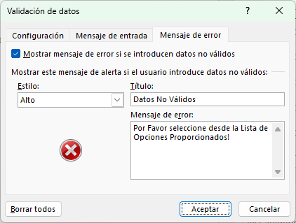 Mensaje de Error para Validación de Datos