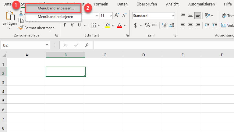 Menueband in Excel anpassen