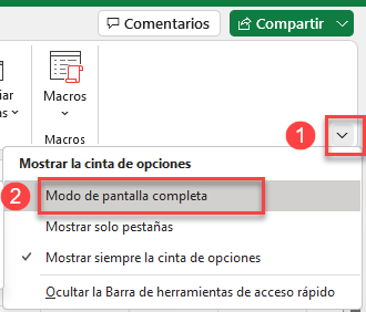 Modo Pantalla Completa en Excel