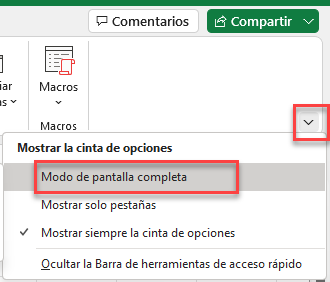 Modo Pantalla Completa en Excel