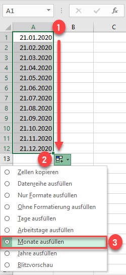 Monate in Spalte automatisch ausfuellen