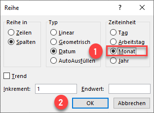 Monate mit Excel Funktion ausfuellen Einstellungen