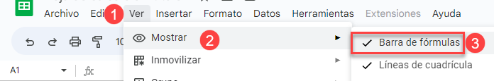 Mostrar la Barra de Fórmulas en Google Sheets