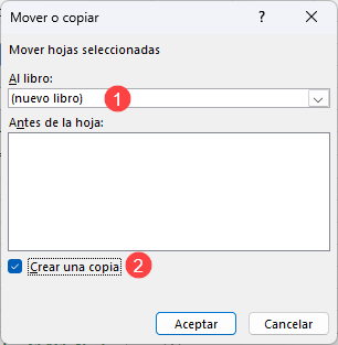 Mover o Copiar Hojas hacia Nuevo Libro