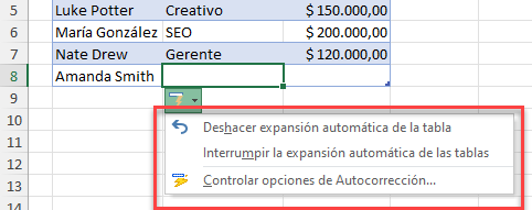 Opciones al Añadir Datos Al Final de Tabla