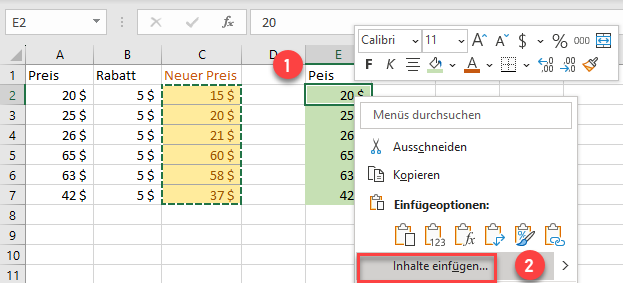 Option Inhalte einfuegen