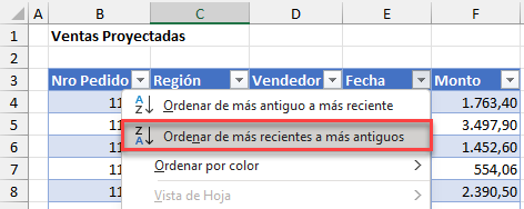 Ordenar de Más Recientes a Más Antíguos