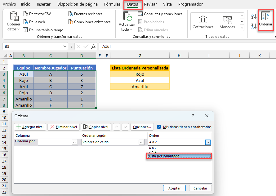 Ordenar por Lista Personalizada Excel Ver Anterior