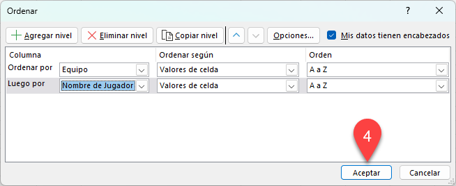 Ordenar por Varias Columnas en Excel 2019 o Anterior Paso2